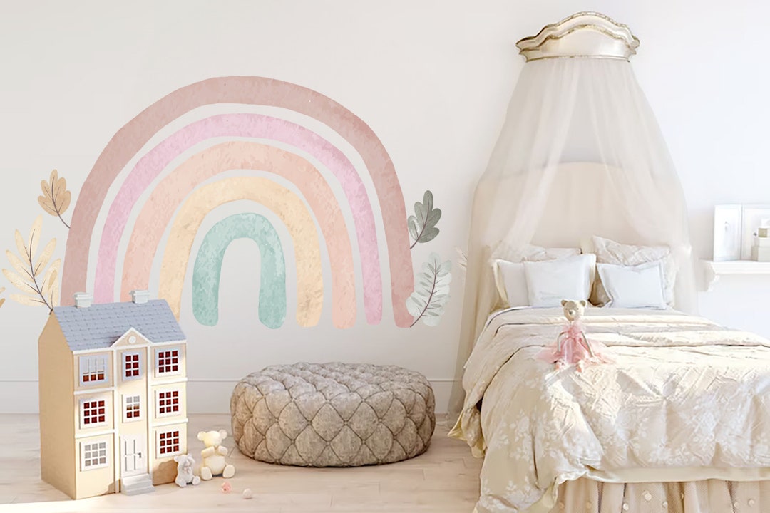Watercolor Rainbow Wall Decal: Boho Nursery Decor, Spring Flowers - Etsy