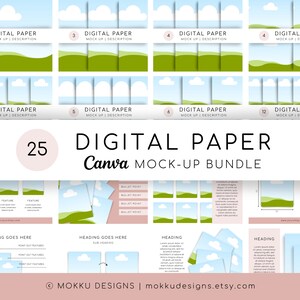 PINK Digital Paper Mockups, 25 Fully Editable Canva Templates Digital Patterns Bundle, Easy Drag & Drop Minimalist Aesthetic Clean Templates
