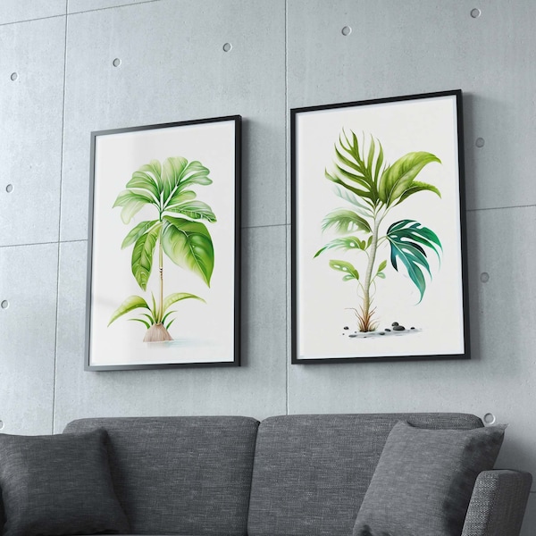 Swiss cheese plants: Digital Art, Set of 3 Printable Art, Decorate your space, Digital Download, Monstera Adansonii Poster, Monkey Plant