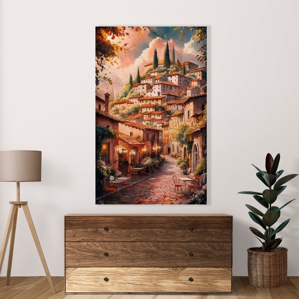 Ancient Roman Mountain Village Poster. Set of 1 JPG Image, Digital Art, Watercolor Decoration, Wall Art, Commercial Use - Digital Download