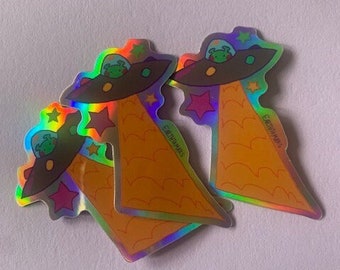 Alien Abduction!! Holographic Sticker