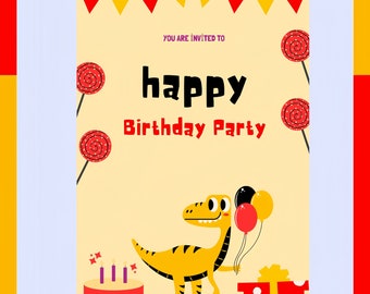 Happy Birthday Dinosaur Themed Invitation | Birthday | PNG Invitation