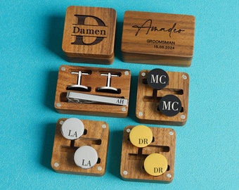 Personalized Groomsmen Gifts，Engraved Box Optional, Cufflinks for Men Groom, Custom Wedding Day Grooms man Cuff Links & Tie Clip Set