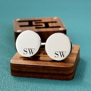 Personalized Cufflinks Groomsmen Gifts, Custom Metal Cuff Links With Wooden Box, Wedding Day Cuff links Gift, Gift For Husband