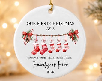 Personalised 2026 First Christmas as a Family of 2-7 Ornament, Baby First Christmas Tree Ornament