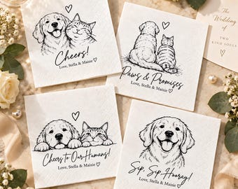 Custom Pet Portrait Wedding Napkins, Dog Cat Portrait Cocktail Napkins for Bar