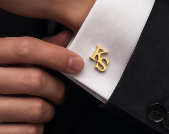Personalized Stainless Steel Initial Cufflinks, Wedding Groomsmen Gift (Walnut Box)