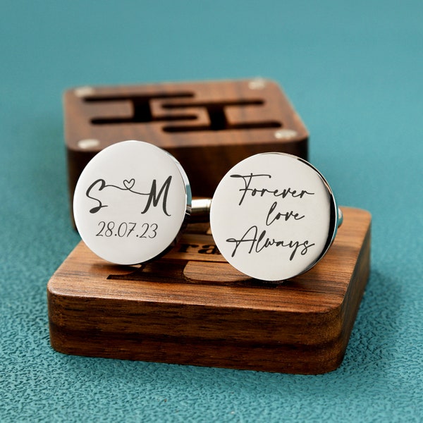 Personalized Cufflinks, Engraved Box Optional, Custom Wedding Day Cuff links for Groom Dad Father of the Bride, Anniversary Gift for Husband