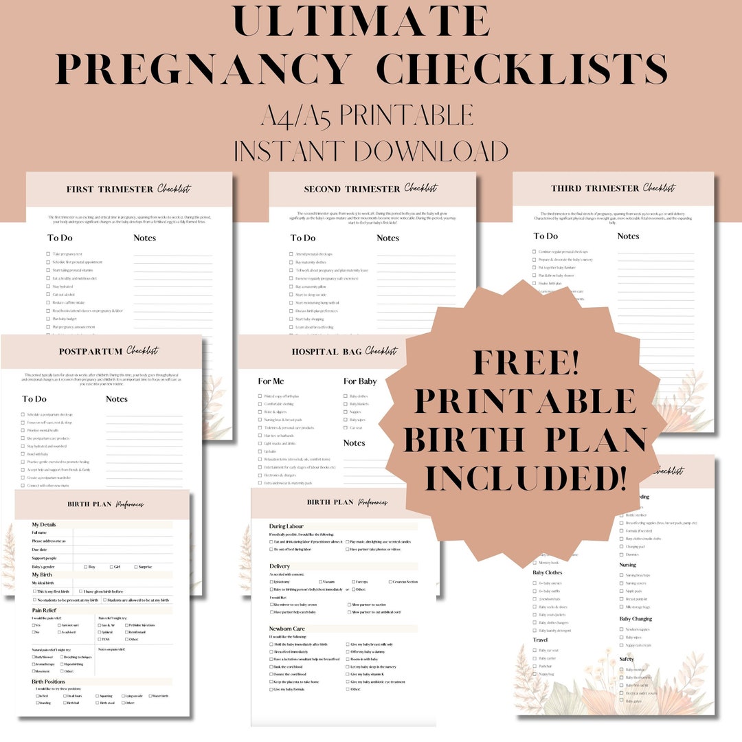 Pregnancy Checklists Bundle Printable, Pregnancy Planner, Pregnancy ...