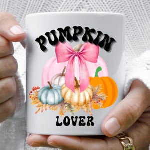 Pumpkin Lover Mug, Pink Pumpkin With Pink Ribbon, Fall Decor, Thanksgiving Gift, Halloween Mug, Ceramic Mug, Fall Season Mug