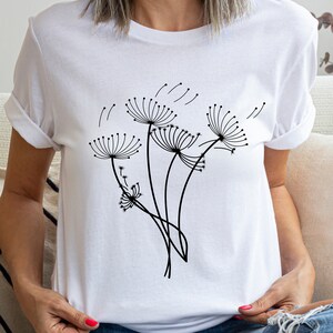 Dandelion Shirt for Everyday Wear, Unique Gift for Nature Lover, Outdoor Lover Gift, Yoga shirt, Plant Lovers Shirt, Minimalist Floral Shirt