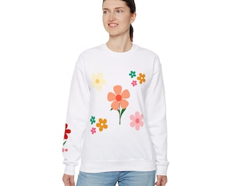 Sudadera floral de otoño: cuello redondo con estampado floral moderno