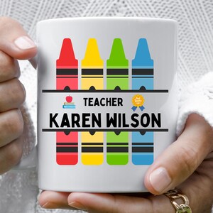 Personalized Teacher Mug with Bright Crayons,  Custom Name Gift for Teachers, Best Teacher Gifts, Teacher Appreciation Gift, Holiday Gift