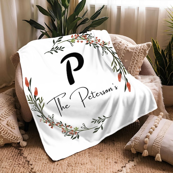 Personalized Last Name Initial Velveteen Plush Blanket, Custom