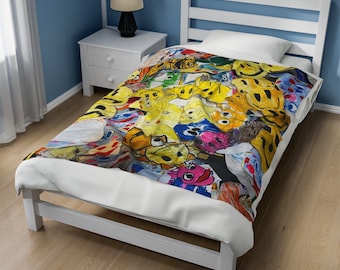 Custom Happy Faces Velveteen Plush Blanket: Kids Room Decor