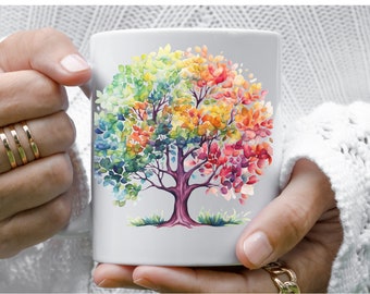 Tree Design Mug, Watercolor painting coffee mug gift, Tree lovers coffee mug, cute office mug, birthday gift, Gift ideas for everyone