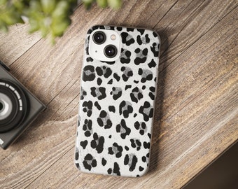 Vintage Leopard Print Phone Case: Black & White TPU, Slim Fit