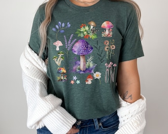 Colorful Mushroom Botanical T-Shirt: Nature Lover Cottagecore Tee