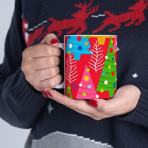 Christmas Trees Ceramic Mug, Festive Holiday Coffee Cup Gift, 11oz 15oz Tea Mug, Winter Decor Kitchen Accessory, Christmas Tree
