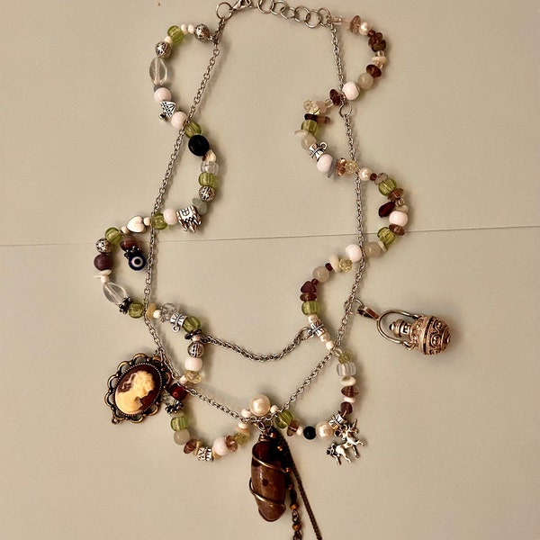 Antique Style Beaded Charm Necklace