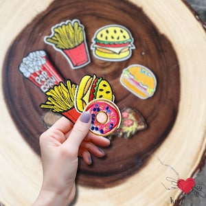 Pizza Donut Burger Iron-On Patch Embroidered Patch DIY Apparel Decor Food Love Embroidery Applique Craft Embroidered Patch Bag Jacket Patch