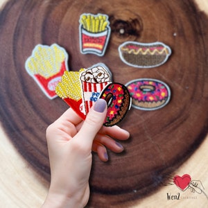 Hot Dog Popcorn Snack Iron-On Patch Embroidered Patch DIY Apparel Decor Foodie Embroidery Applique Craft Embroidered Patch Bag Jacket Patch