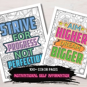 Mais de 100 palavras motivacionais para colorir página de autoafirmação para colorir planilha para imprimir PDF amor próprio livro para colorir empoderamento terapêutico para meninas