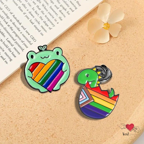 Rainbow Dinosaur Pride Month Enamel Pin Gift Animal LGBTQ+ Lesbian Pride Frog Pin LGBTQ Enamel Brooch Pride Flag Bisexual Trans Love Badge