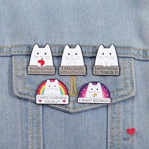 Kawaii White Cat Enamel Pin Fun Cool Cat Gift for Cat Lover Quirky Kitty Cat Fashion Jewelry Fun Saying Pin Party Gift Cat Dad Kitty Lapel