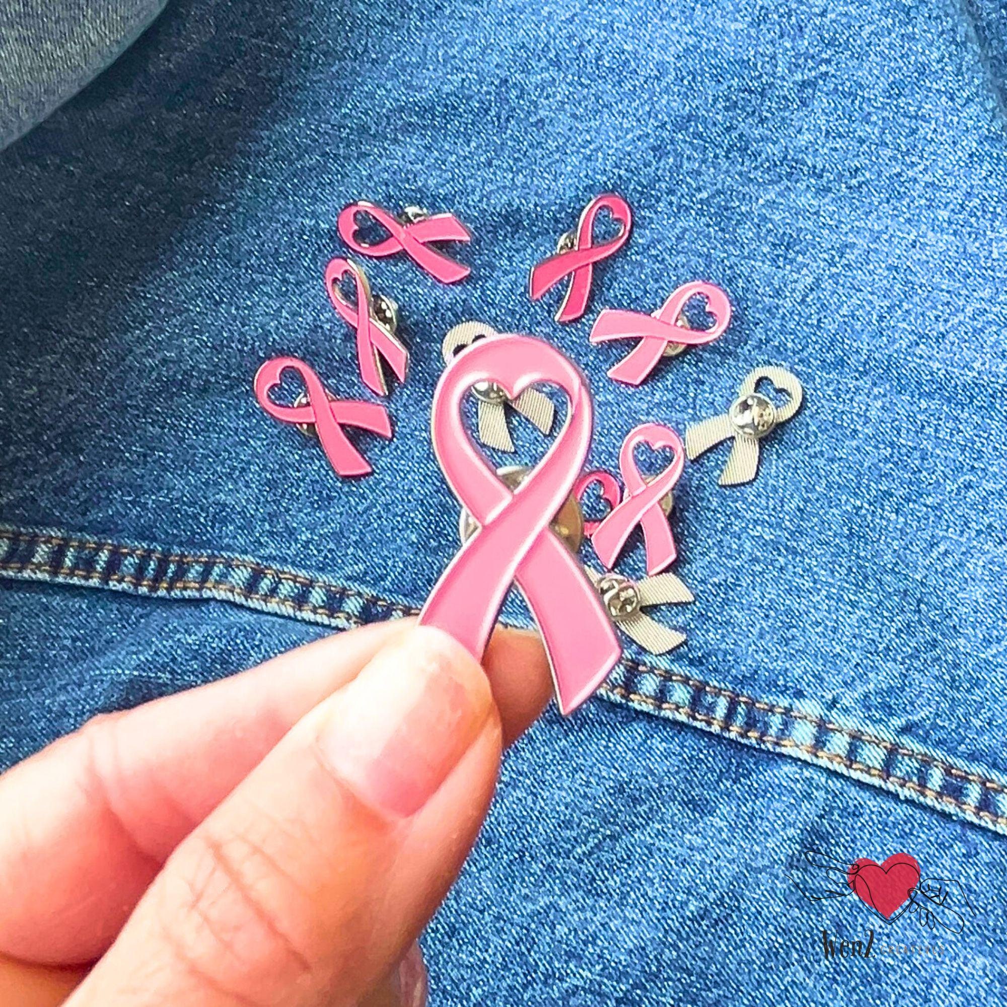 Heart Shape Pink Ribbon Breast Cancer Awareness Enamel Pin October ...