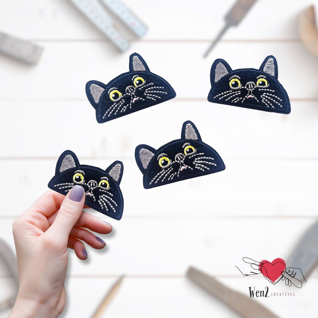 Peeking Black Cat Embroidery Patch Iron on Applique Pet Lover DIY Craft