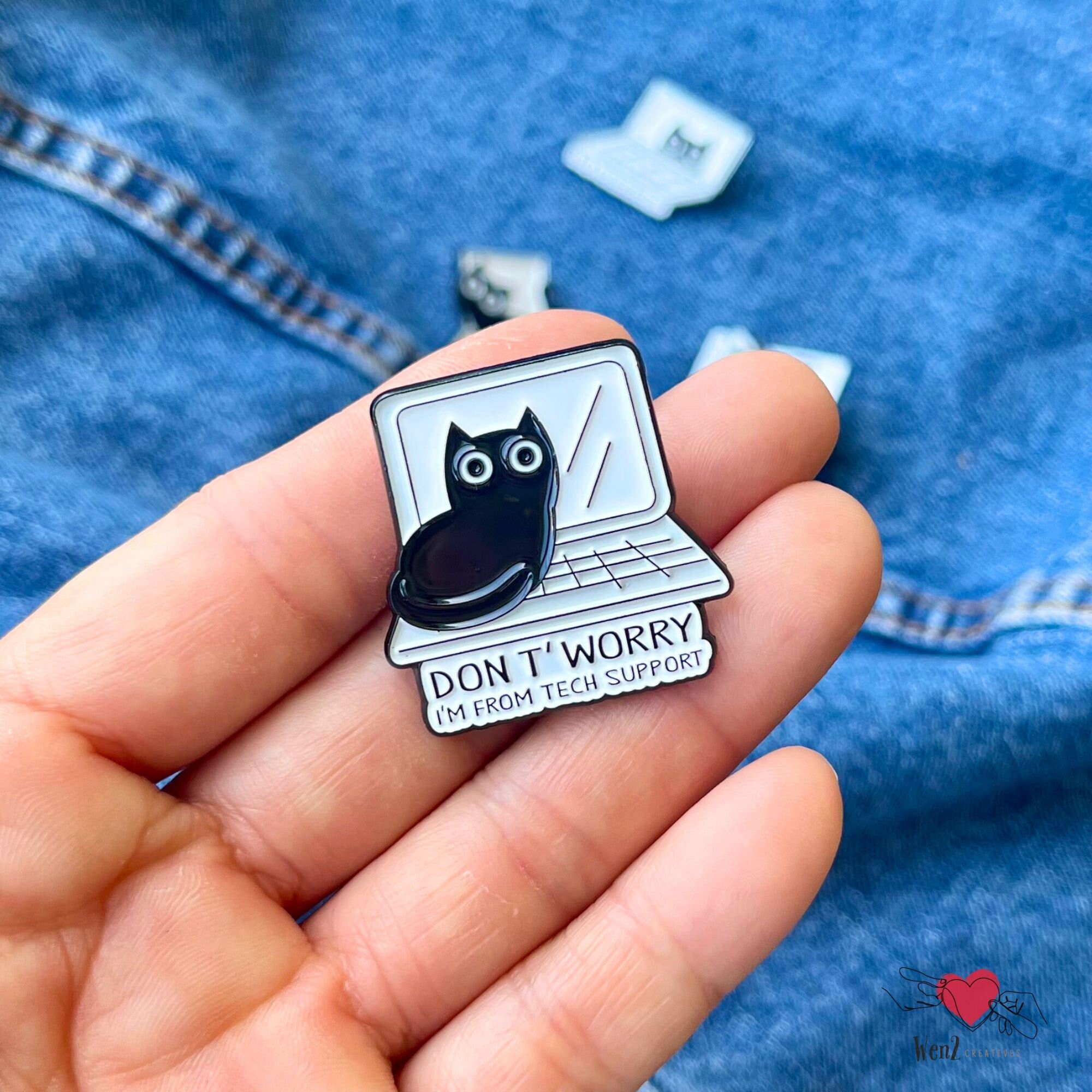 Computer Geek Black Cat Enamel Pin Brooch for Cat Mom Gift Cat Dad Work ...