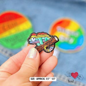 Rainbow Chameleon Pride Month LGBTQ Embroidery Gay Patch Iron On Applique Love DIY Craft Embroidered Self Care Jacket Love Applique Craft