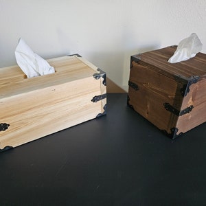 Modern Rustic Kleenex Tissue box cover for cube and flat tissue boxes, pine and cedar box with iron metal accents.