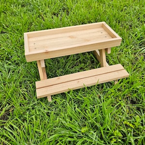 Burnt cedar wood Chic-Nic table chicken feeder picnic table