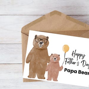 Carte de fête des pères imprimable. Carte papa ours heureuse fête des pères. Carte papa ours, cadeau pour la fête des pères, spécial papa.