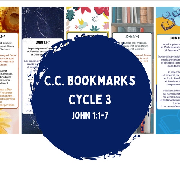 Bookmarks. CC Cycle 3. Latin. John 1:1-7. CC CC gift, prize, reward.