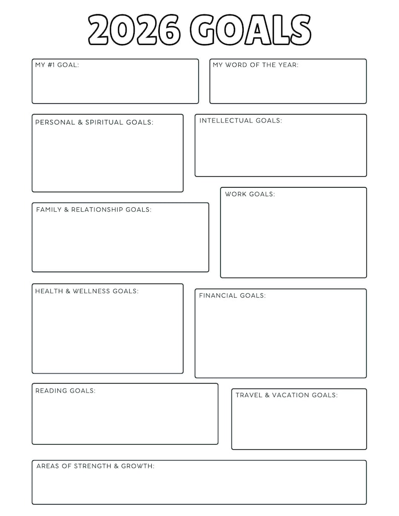 2026 Goals, Vision Board, New Years Resolution, Goal Setting, Life Planning Journal, New Years Goals Vision, Printable image 2