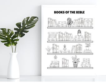 Books of the Bible, Read Through the Bible in a Year, Bible coloring tracker, Bible bookshelf, Bible book checklist, Sunday School printable