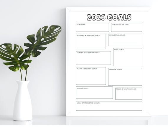2026 Goals, Vision Board, New Years Resolution, Goal Setting, Life Planning Journal, New Years Goals Vision, Printable