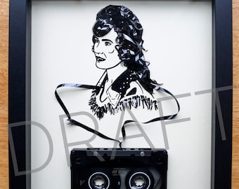 Cassette Tape Portrait of Loretta Lynn, Framed Original Artwork made entirely from cassette tape, music art
