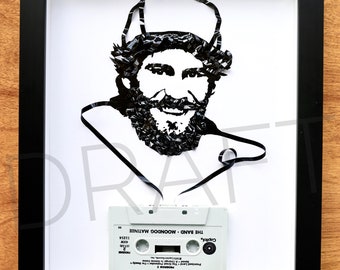 Cassette Tape Portrait of Levon Helm from The Band, Framed Original Artwork made entirely from cassette tape, music art