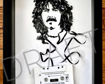 Cassette Tape Portrait of George Harrison, Framed Original Artwork made entirely from cassette tape, music art