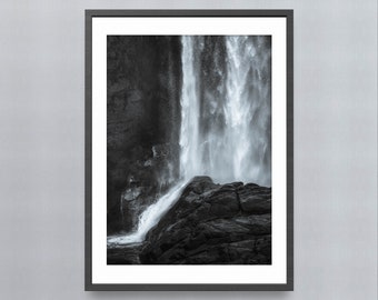Mangatini Falls, New Zealand, Black and White Photography Art Print