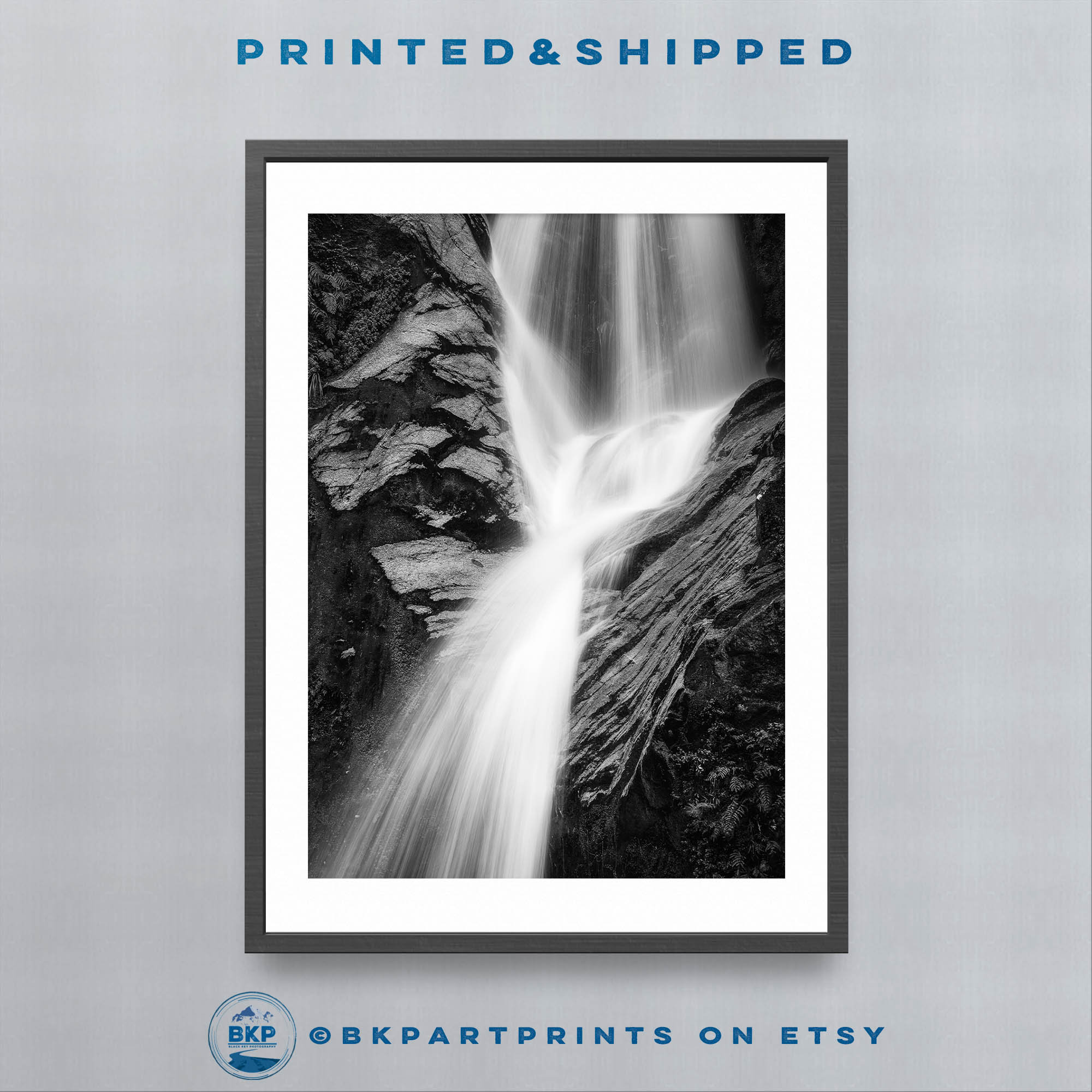 Dorothy Falls, New Zealand Print, Black and White Waterfall Photography