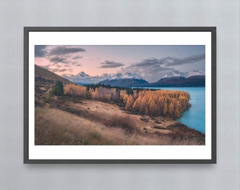 Aoraki Mount Cook Autumn Photography Print, New Zealand Alps, Framed Wall Art
