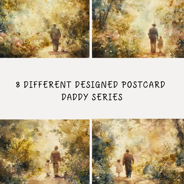 8  Different designs vintage postcards 6"x4" (14.8 cm x 10.5 cm)With Handsome Daddy series, in watercolor style.