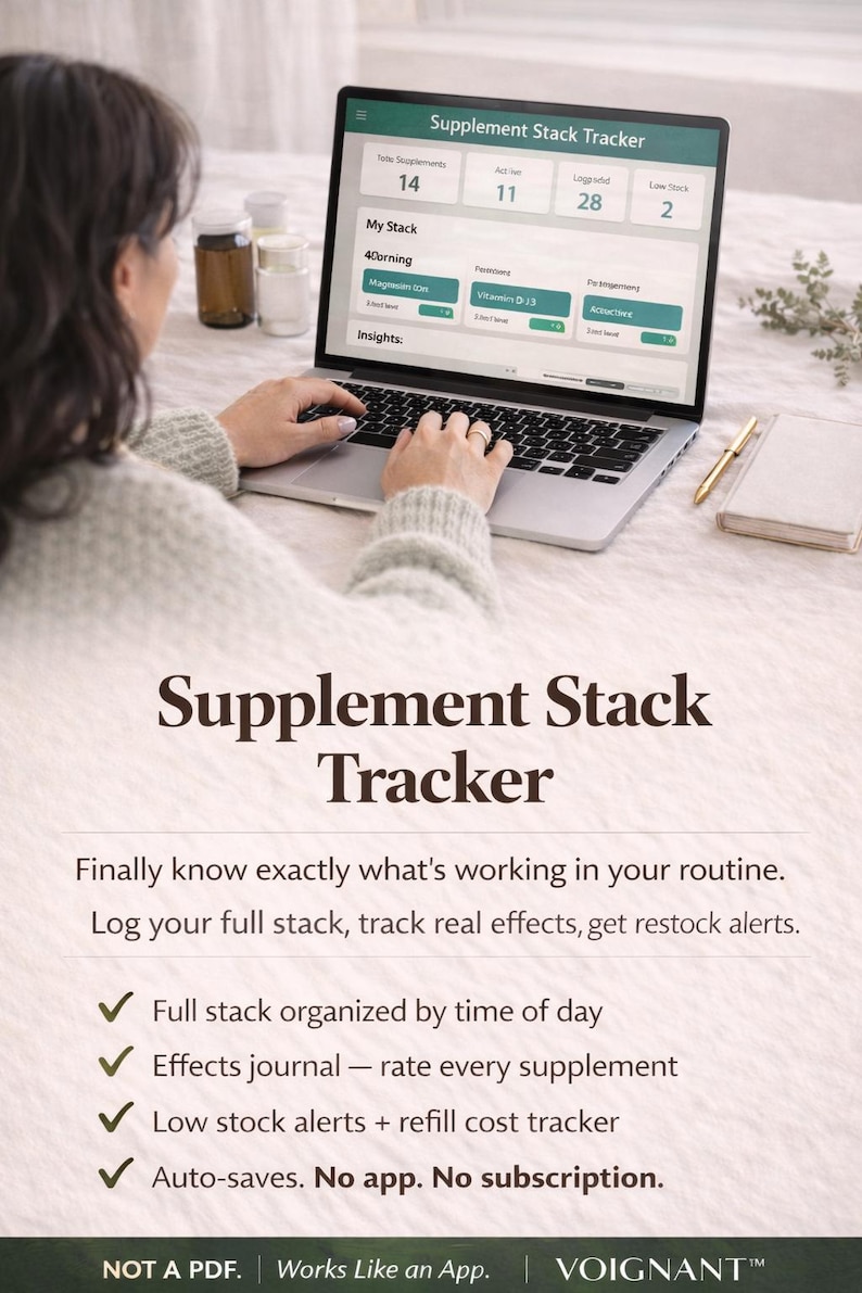 Interactive Supplement Stack Tracker | Works Like an App — No Subscription | Vitamin Log, Effects Journal, Restock Alerts (Digital Download) image 1