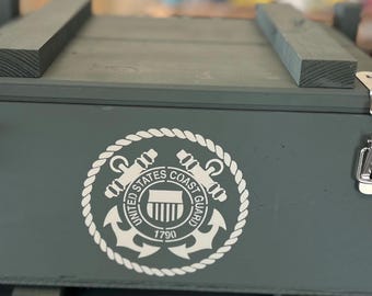U.S. Coast Guard Wooden Ammo Box: OD Green Storage Chest