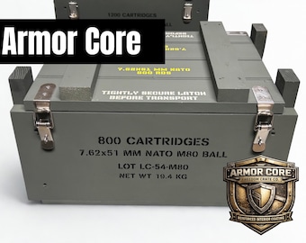 308 / 7.62x51 NATO Ammo Crate | Armor Core™ Interior | Handcrafted Wooden Ammo Box | Military Style Storage Crate | Caliber Collection